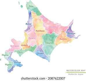 Watercolor maps of Japan, Hokkaido