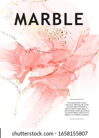 Watercolor marble Brush strokes in gentle pink, skin tones and rose gold liquid flow. Abstract vector background.