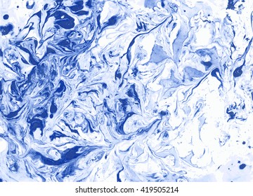 Watercolor marble texture. Liquid paint pattern. Abstract colorful background in ebru suminagashi technique.