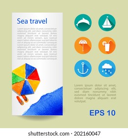 Watercolor marine background. Vector. Can be used for wallpaper, background, pack, web page, banners. Flat icon.