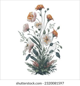Vector Masdevallia de color de agua: Esta ilustración artística vectorial retrata la delicada belleza de las orquídeas de Masdevallia en un estilo acuarela.