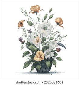 Vector Masdevallia de color de agua: Esta ilustración artística vectorial retrata la delicada belleza de las orquídeas de Masdevallia en un estilo acuarela.