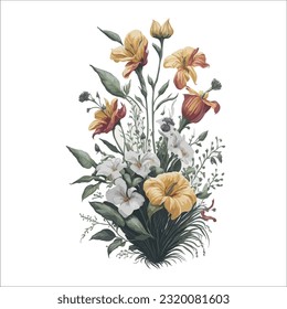 Watercolor Masdevallia vector: This artistic vector illustration portrays the delicate beauty of Masdevallia orchids in a watercolor style.