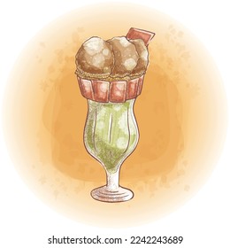 Watercolor Matcha Iced Drinks Summer Cold Dessert Drinks Graphics 02