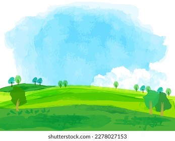 watercolor meadow and sky landscape illustration, vector