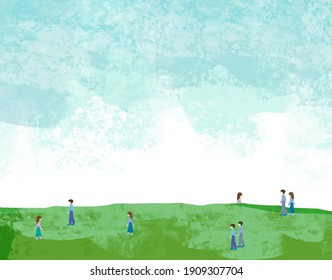 Watercolor meadow and sky vector illustration background