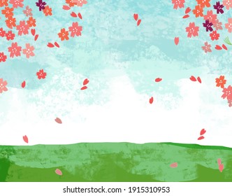 Watercolor meadow and sky vector illustration background