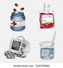 watercolor medical equipment collection set