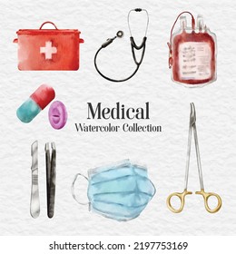 Watercolor Medical Equipment Element Sticker Collection