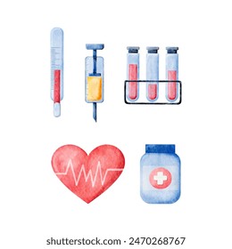 Watercolor medical equipment element sticker collection vector