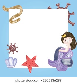 watercolor mermaid frame templates design