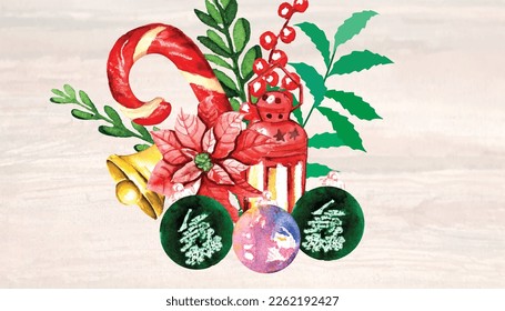 Watercolor Merry Christmas and Happy New Year background