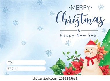 Watercolor merry christmas postcard template