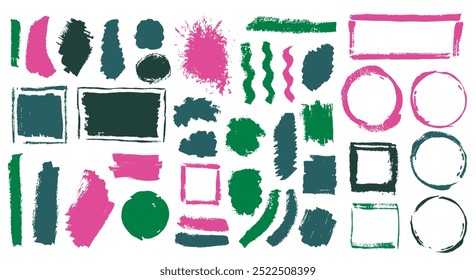 Aquarela bagunçada pincelada traçado mega lote. Elementos casuais de caixa de borda à mão livre. Droplet blot texturizado banner silhueta bundle. Design de respingos de tinta de pincelada.