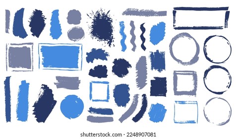 Watercolor messy brushstroke vector set. Isolated border box vintage shapes. Drip spot web banner silhouette bundle. Brush stroke acrylic stains design.