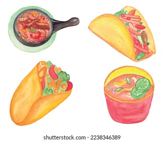 Watercolor Mexican Food Clipart Set, Watercolor Latin American Food Clipart