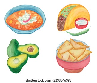 Watercolor Mexican Food Clipart Set, Watercolor Latin American Food Clipart