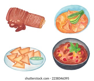 Watercolor Mexican Food Clipart Set, Watercolor Latin American Food Clipart