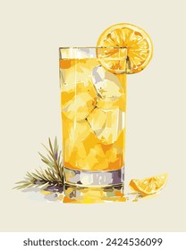 Aquarell Mimosa Cocktail-Getränk-Illustration mit Orange Twist und Keil, isolierter Vektor auf weißem Hintergrund