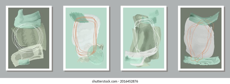 Colección vectorial de lienzo mínimo de color de agua. Collage de manchas acuáticas. marcos de estilo de los años 60. Decoración de casa juvenil. Elementos de trazo de pincel.