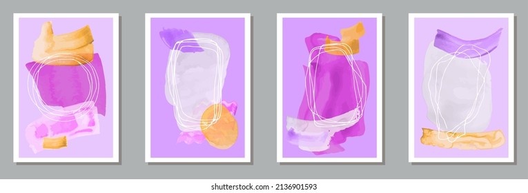 Conjunto de vectores de lienzo mínimo de color de agua. Las formas de manchas de color de agua. Diseño de estilo años 60. Decoración elegante de la casa. Elementos resquebrajadores.