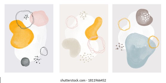 watercolor minimalistic abstract art background . Abstract design with doodles and various shapes. modern art isolated vector graphic. minimalistic geometric frames hand painted, vector illustration