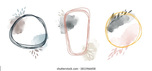 watercolor minimalistic abstract art background . Abstract design with doodles and various shapes. modern art isolated vector graphic. minimalistic geometric frames hand painted, vector illustration