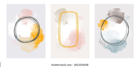 watercolor minimalistic abstract art background . Abstract design with doodles and various shapes. modern art isolated vector graphic. minimalistic geometric frames hand painted, vector illustration