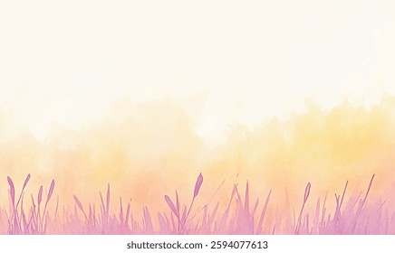 watercolor minimalistic background sunset and grass	