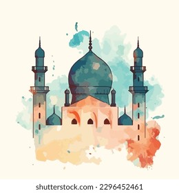 watercolor modern Ramadan design with mosque vector