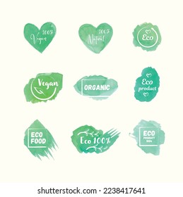 Watercolor, modern themes of ecology, health and naturalness. Unity with nature 100% natural. Nature, green watercolor, prints, logos. Ecology, organic. watercolor stains