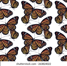 Watercolor monarch butterflies. Vector pattern