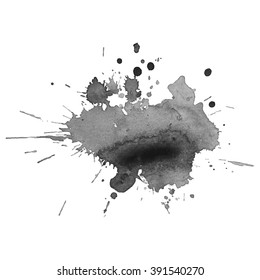 Watercolor monochrome black and white stain with expressive splash. Vector illustration