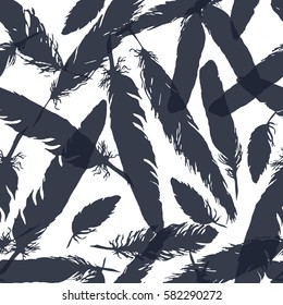 Watercolor monochrome feather seamless pattern texture background vector