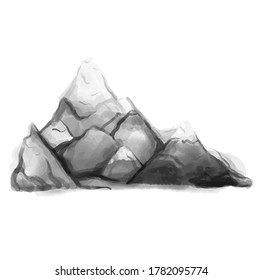 watercolor monochrome mountains. High mountain range and hills. Hand-drawn vector illustration