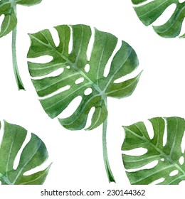 Watercolor Monstera Leaf Seamless Pattern