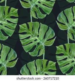 watercolor monstera leaf seamless pattern