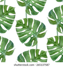 watercolor monstera leaf seamless pattern