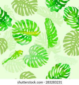 watercolor monstera leaf seamless pattern. Vector