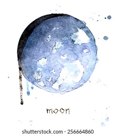 Watercolor moon greeting card. 100% Vector illustrated