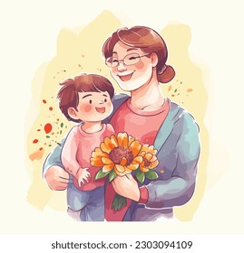 Watercolor Mother Day Korean Kawaii Styles Illustration