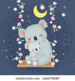 watercolor motherhood koala illustration, animal clipart for scrapbooking and decoration.