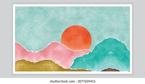 watercolor mountain with japanese texture