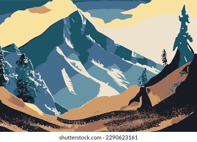 Watercolor mountain landscape vector image.