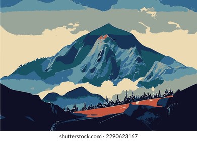 Imagen vectorial de paisaje de montaña acuarela.