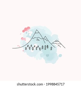 watercolor mountains illustration vecror simple