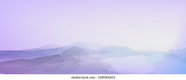 Watercolor mountains panorama. Purple background with place for text. Light serene abstract landscape. Vector illustration suitable for booklets, web, brochures, flyers.