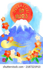 watercolor Mt.Fuji and plum blossom new year card 2023

Japanese text means RABBIT