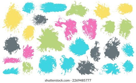 Watercolor muddy brushstroke mega collection. Hand drawn smudge blotch aged elements. Splatter spot textured label backdrop set. Brushstroke gouache splashes drawing.