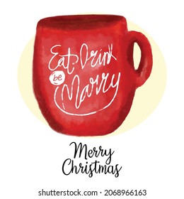 Watercolor Mug Christmas day. Red cup watercolor